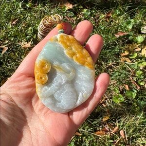 Authentic untreated Myanmar Burma jadeite Golden yellow and Blue Necklace